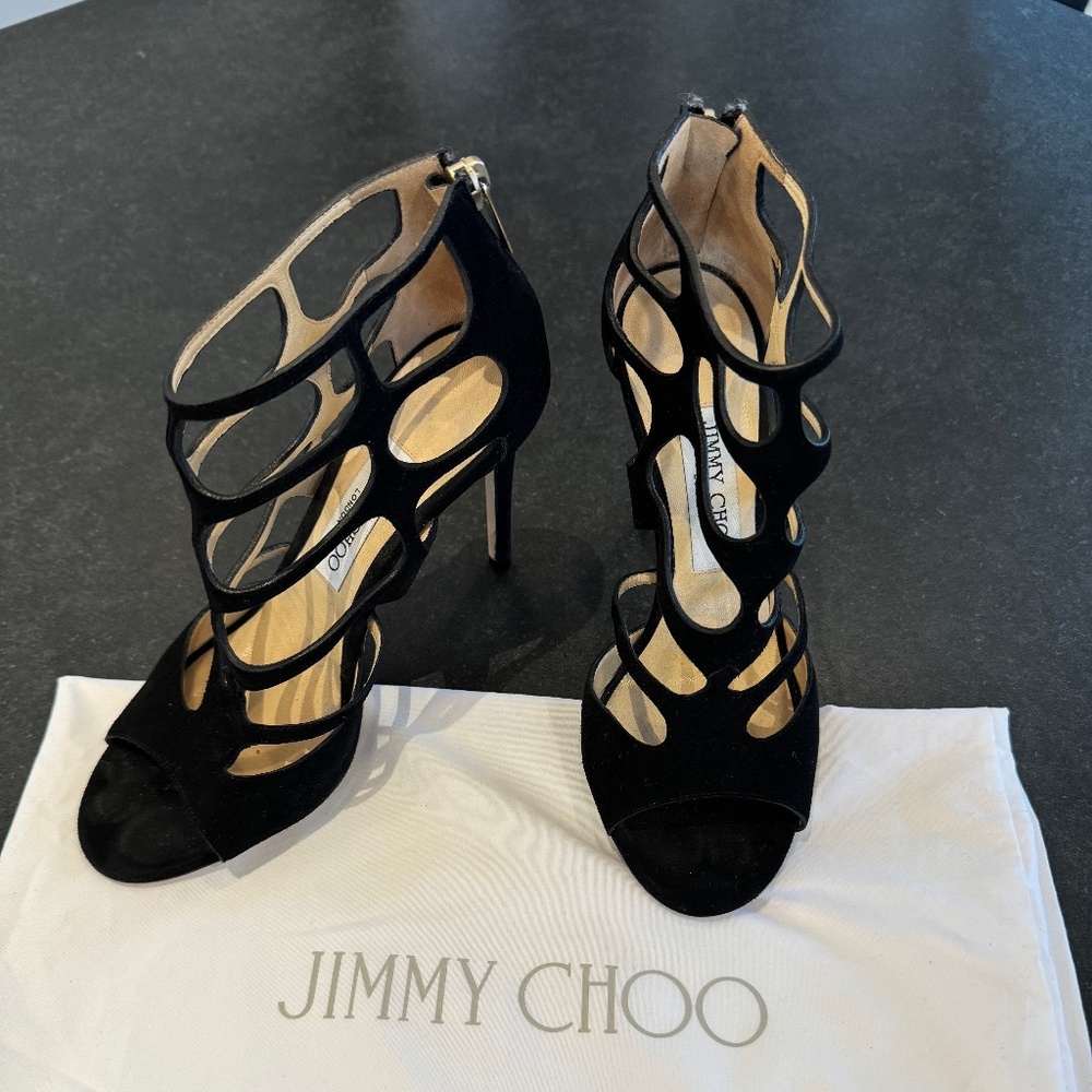 Jimmy Choo Black Suede Cage High Heel Size 7